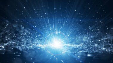 Mavi arka plan, dijital imza ile dalga parçacıklar, ışıltı,