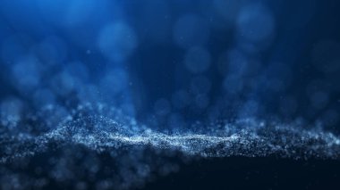 Mavi arka plan, dijital imza ile dalga parçacıklar, ışıltı,