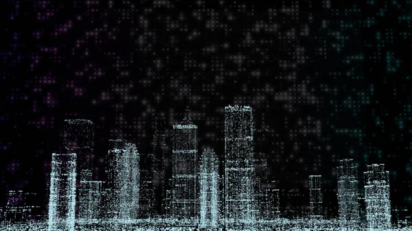 Begreppet av den digitala staden uppstår från de små partiklarna — Stockfoto