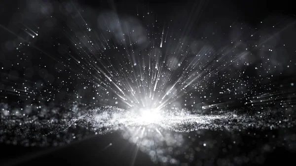 Abstract black and white dust particle glitter sparks bokeh back — Stock Photo, Image