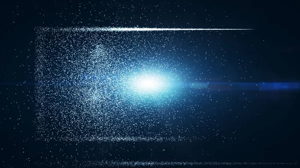 Glow blue dust particle in square box, explosion blue light ray