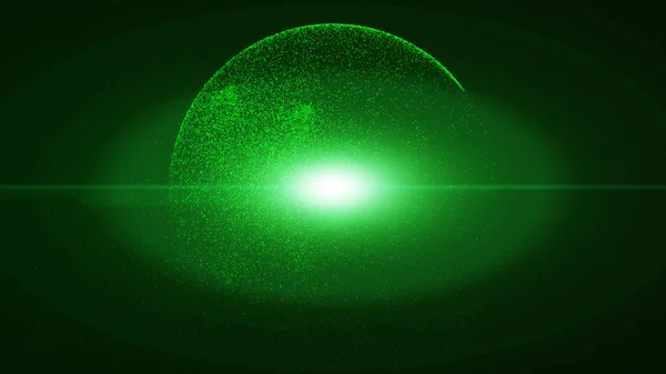 Mörkgrön bakgrund har en liten grön damm partikel som lyser — Stockfoto