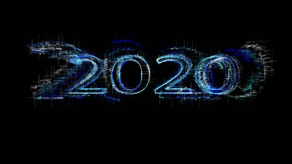 Nyår 2020 hälsning Glow vit blå partiklar. — Stockfoto