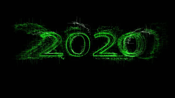 New year 2020 greeting glow white green particles.