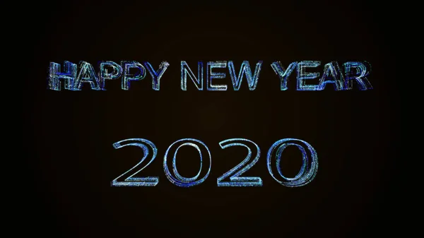 Frohes neues Jahr 2020 Grußwort glühen weiße blaue Teilchen. — Stockfoto