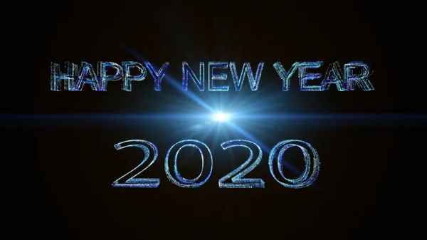 Frohes neues Jahr 2020 Grußwort glühen weiße blaue Teilchen. — Stockfoto