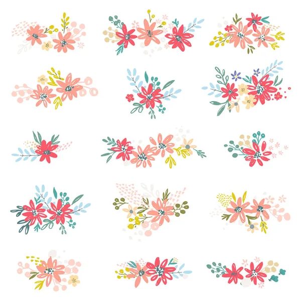 向量花, 花瓣和叶子收藏. — 图库矢量图片