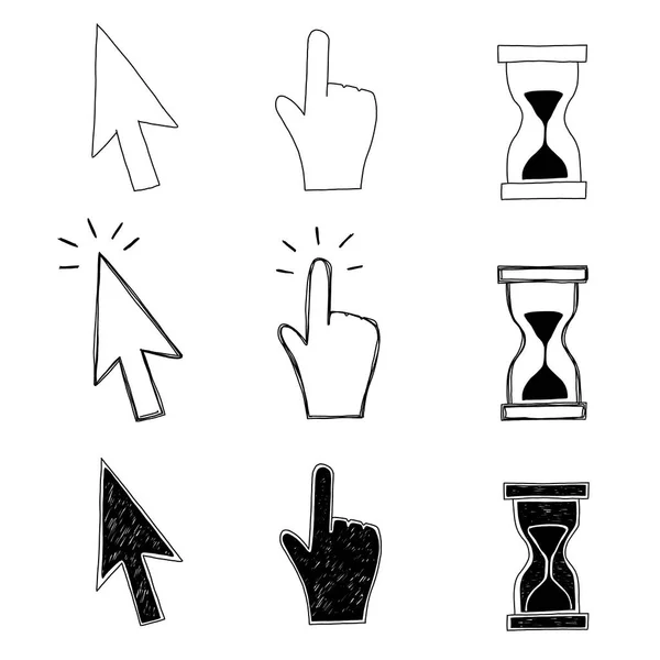 Cursor, mano y reloj de arena — Archivo Imágenes Vectoriales