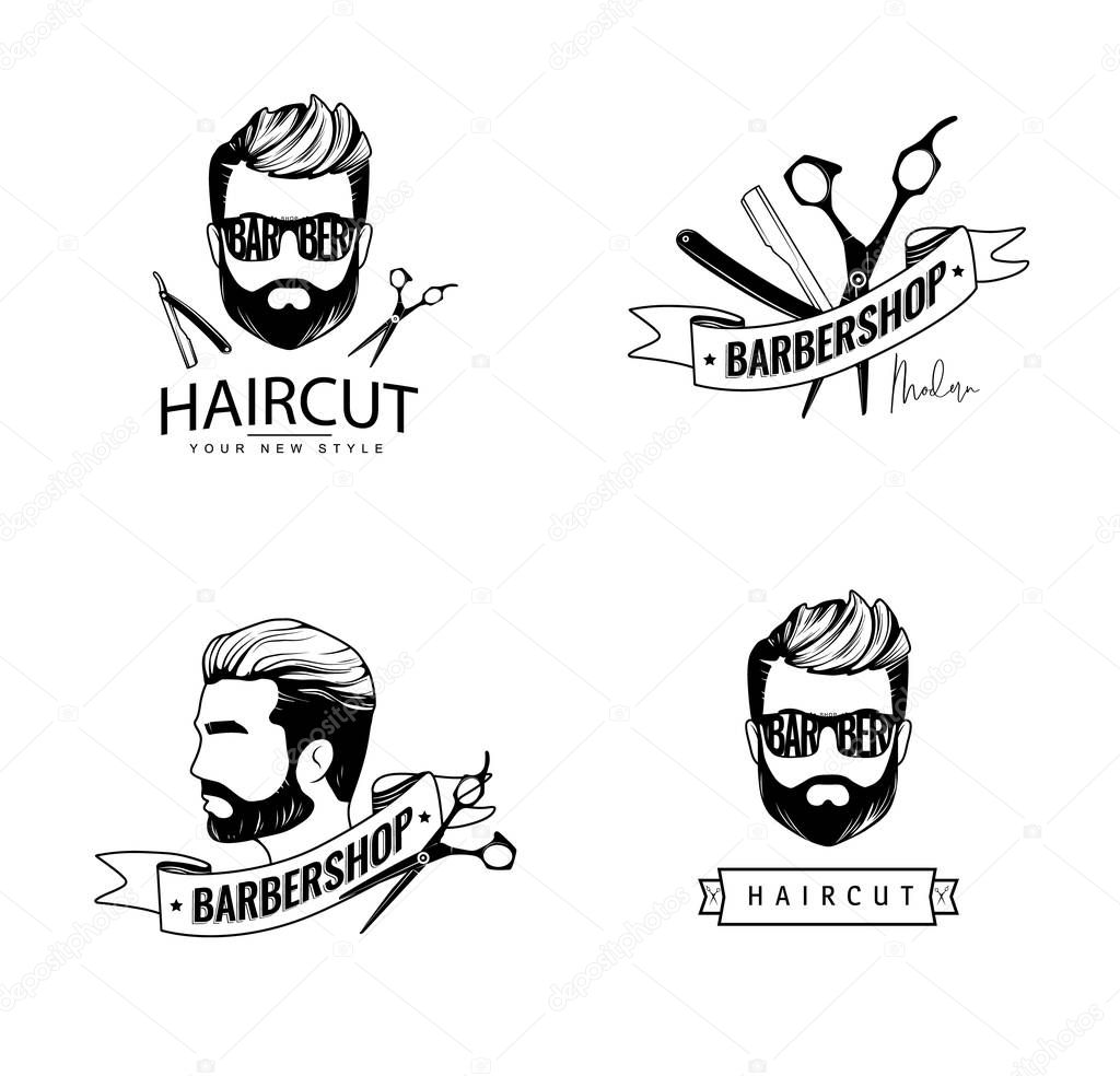 Vector set of retro barber shop labels, logo, badges and design element.
