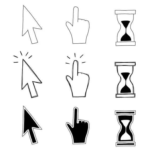 Cursor, hand and hourglass — Stock Vector