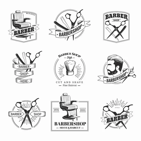 Set di emblemi retrò barbiere . — Vettoriale Stock