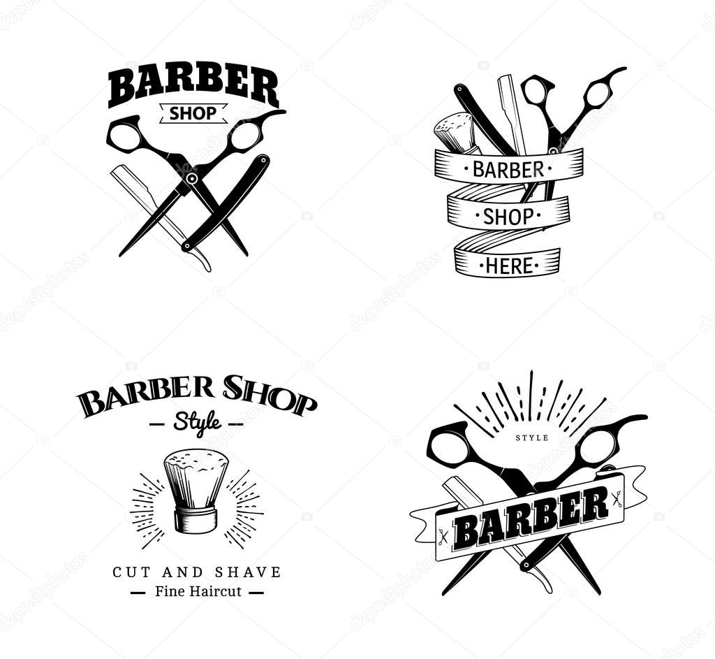 Vector set of retro barber shop labels, logo, badges and design element.