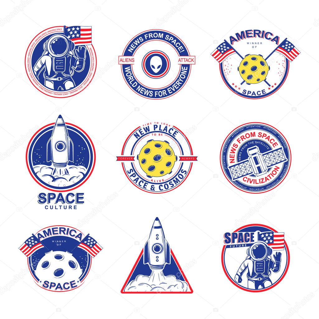 Space logo design elements. Beautiful illustration for sign, design brochure, invitation. Cosmos
