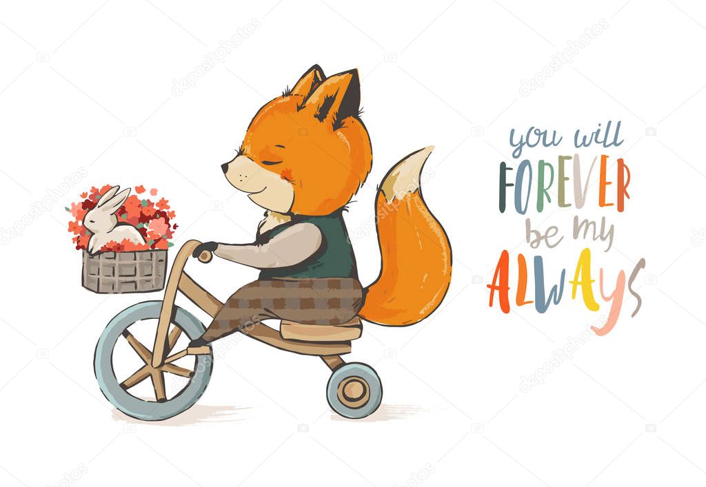 Cute fox on a bicycle