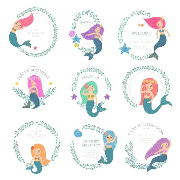 Mermaids with wrealth and text. — Stock Vector