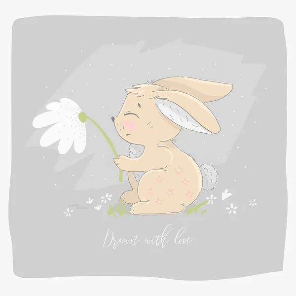 Hare med en blomma. — Stock vektor
