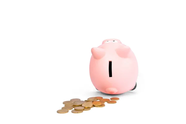 Piggy Bank Pengar Rutan Form Leende Gris Med Gyllene Mynt — Stockfoto