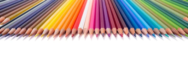 Wielokolorowy Zestaw Ołówków Białym Tle Wracać Szkoły Rysunek Farba Koncepcja — Zdjęcie stockowe