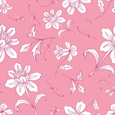 Dekorasyon, baskı, tekstil, kumaş baskısı, kartpostal, giysi, kırtasiye malzemeleri için pembe dalları olan kusursuz çiçek vektör deseni.