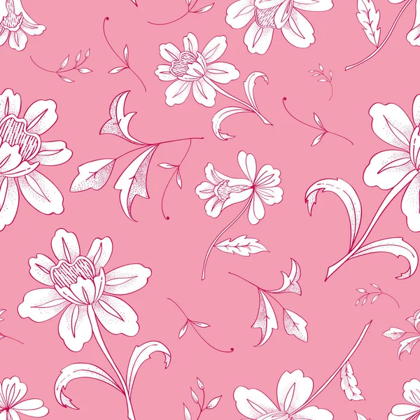 Patrón Vectorial Floral Sin Costuras Con Ramas Rosas Para Decoración — Vector de stock