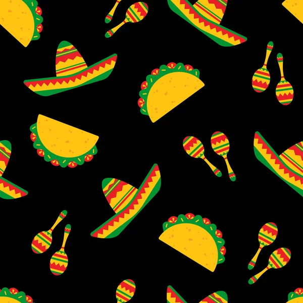 Jour National Taco Motif Festif Sans Couture Tacos Traditionnels Avec — Image vectorielle