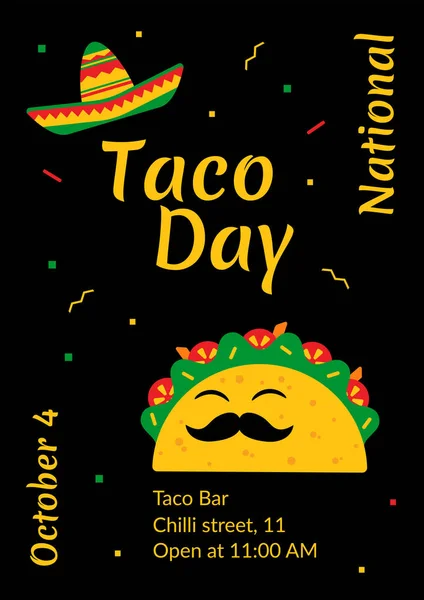 Hari Taco Nasional Perayaan Desain Poster Kafe Ilustrasi Tradisional Dengan - Stok Vektor