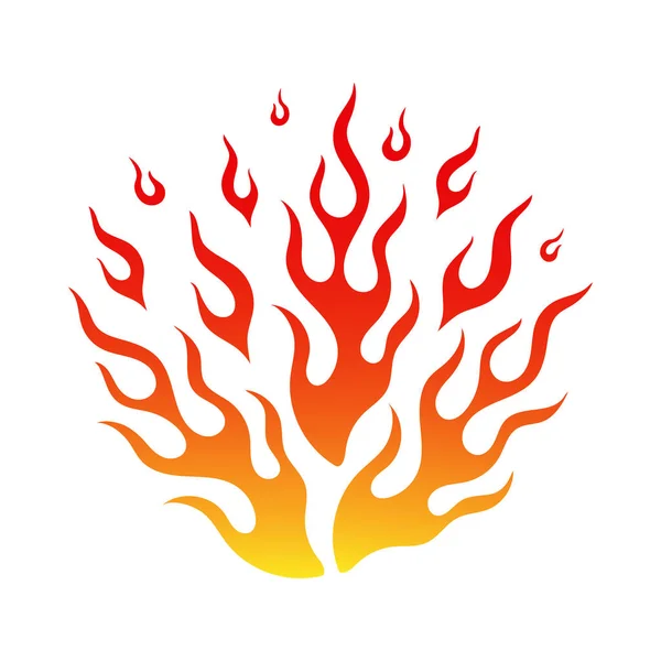 漫画火炎可燃性エンブレム オレンジ 赤い色の白い背景で隔離の熱い炎焚き火の火の明るい炎は 緊急の記号または燃焼タトゥーのベクトル図 — ストックベクタ