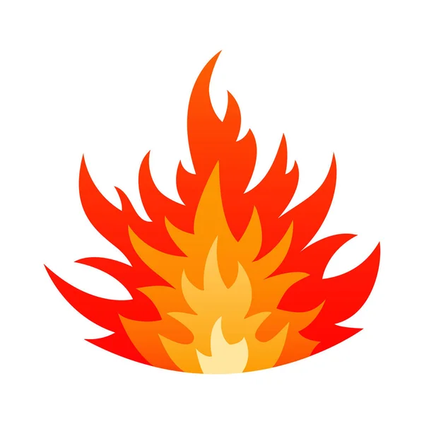 漫画火火炎安全サイン コンセプト オレンジ 黄色と赤の色が白い背景で隔離の焚き火の炎を燃やすとガス爆発危険デザイン 地獄熱エンブレムのベクトル図 — ストックベクタ