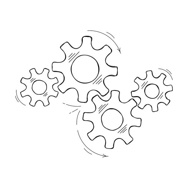 工业齿轮业务矢量草图插图 开发概念设计元素 手绘齿轮和齿轮表示创新团队合作 象形文字模板或 Web 元素的齿轮图形 — 图库矢量图片