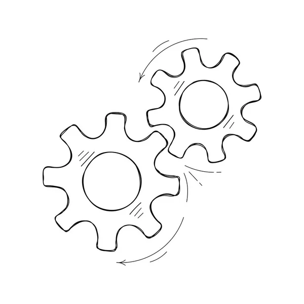 Mechanical Gears Vector Sketch Teamwork Concept Design Element Factory Mechanism — Stock Vector