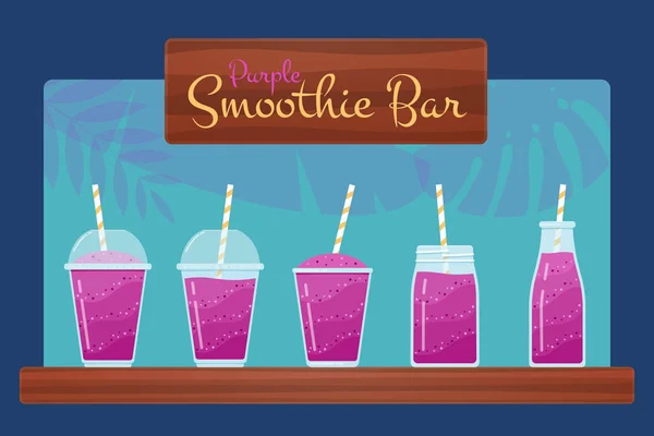 Μοβ Φυσικό Φρούτα Smoothies Διάνυσμα Σύνολο Υγιή Ενέργεια Επιδόρπιο Ρόφημα — Διανυσματικό Αρχείο