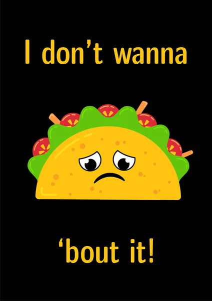 Chutné mexické jídlo naštvaná taco charakter pohlednice — Stockový vektor