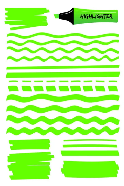 Handgezeichnetes Textmarker Pinsel Grafikset Leuchtend Grüne Handzeichnungen Mit Durchgehenden Linien — Stockvektor