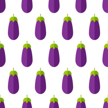 Yaz Sebze seamless modeli. Modern arka plan süsleme patlıcan veya brinjal ile sebze parlak mor ve mor renkler. Vintage duvar kağıdı ya da mevsim menü için yaratıcı vektör çizim