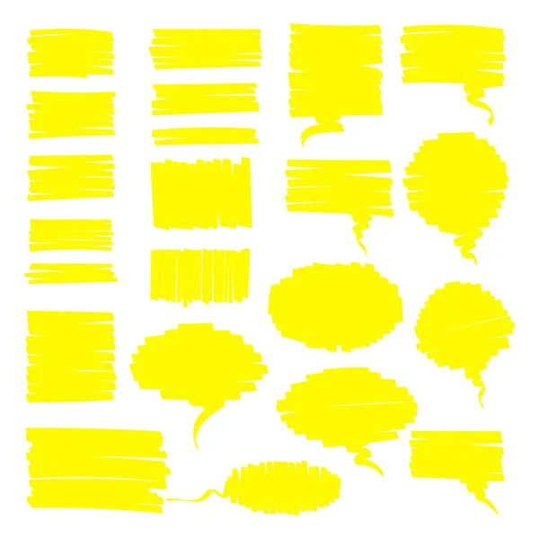 Highlighter Pen Yellow Hand Drawn Set Flat Scribbled Rectangle Square — Stock Vector