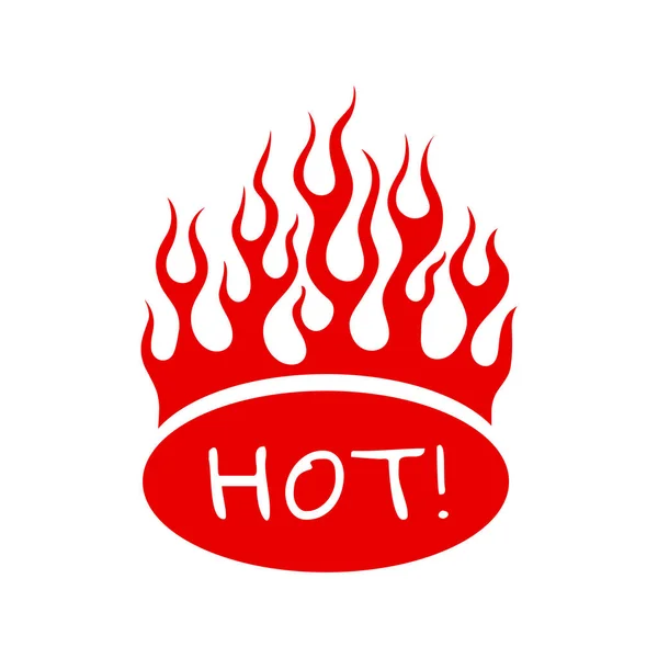 Brinnande röd eld lågan på oval skylt hot för meny — Stock vektor