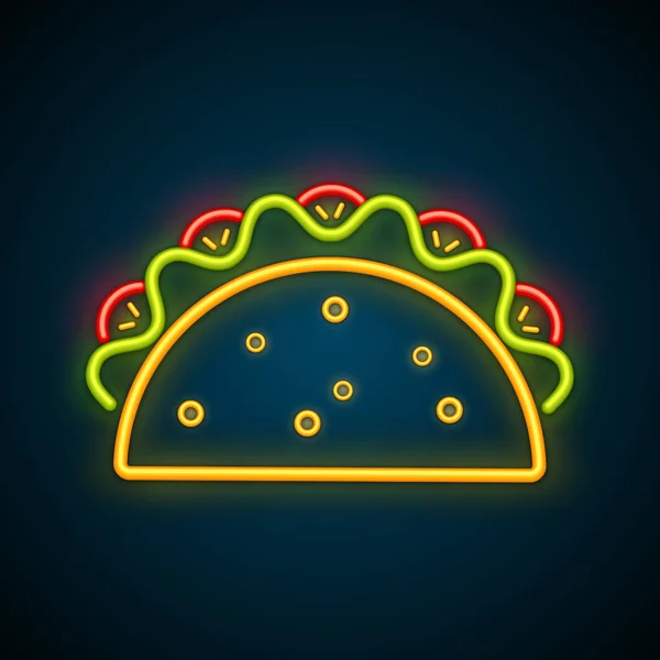 Taco tradicional mexicano sinal de neon publicidade — Vetor de Stock