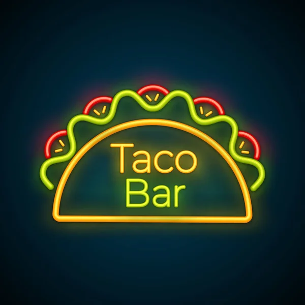 Taco tradisional makan neon light taco bar sign - Stok Vektor