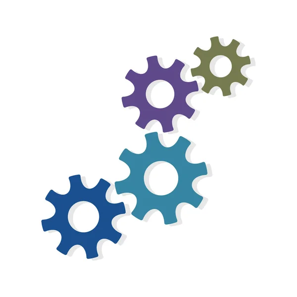 四齿轮机械图标时尚的扁平风格 适合商业信息图 象征团队合作和联系 在白色背景的紫色和蓝色的向量例证 — 图库矢量图片