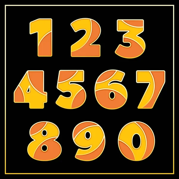数字でカラフルな様式化されたモザイク フォントです 暖かいオレンジ色でエナメル ジュエリー アート分離番号 スタイリッシュなデザインの黒い背景にタイポグラフィ ベクトル図 — ストックベクタ