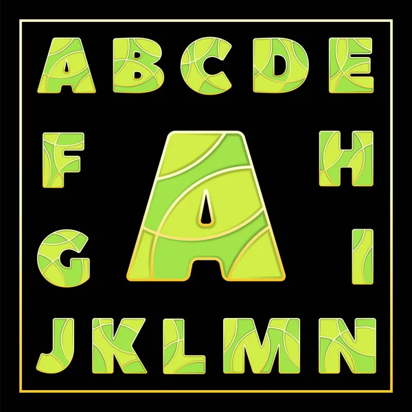 五颜六色的 Abc 马赛克字体与大写字母从 部分1的4 搪瓷首饰艺术查出的字符在绿色调色板 优雅时尚设计的版式矢量插图 — 图库矢量图片