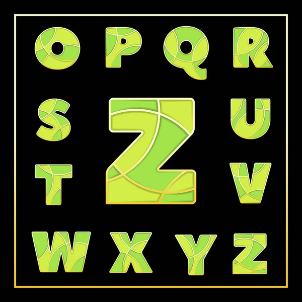 五颜六色的程式化上表壳 Abc 马赛克字体与字母从 部分4 搪瓷首饰艺术查出的标志在绿色调色板 优雅时尚设计的版式矢量插图 — 图库矢量图片