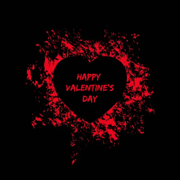 Joyeux Valentines Carte Coeur Noir Dans Cadre Éclaboussures Peinture Rouge — Image vectorielle