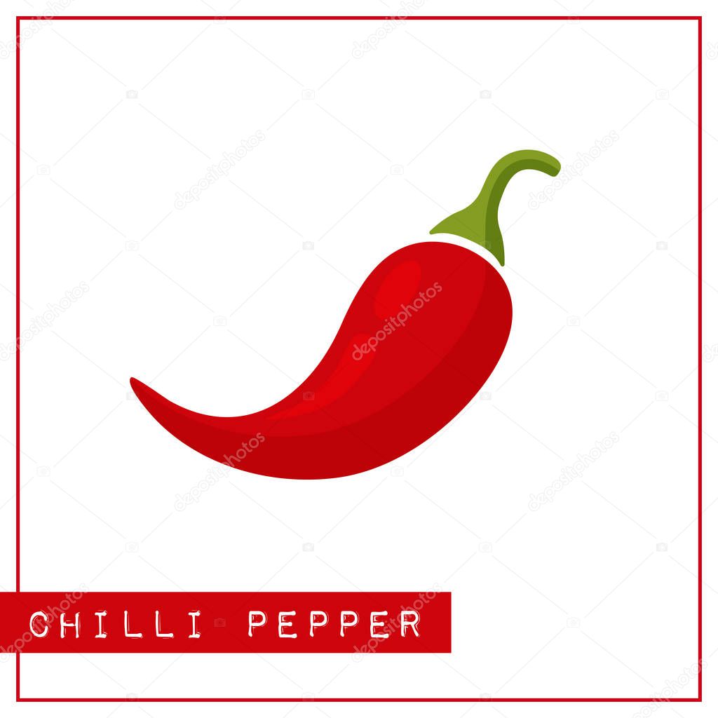 Bright memory training card with colorful vegetable. Flat design isolated red color chilli pepper with shine and shade. Vector illustration for vegetables market sign or organic product logo.