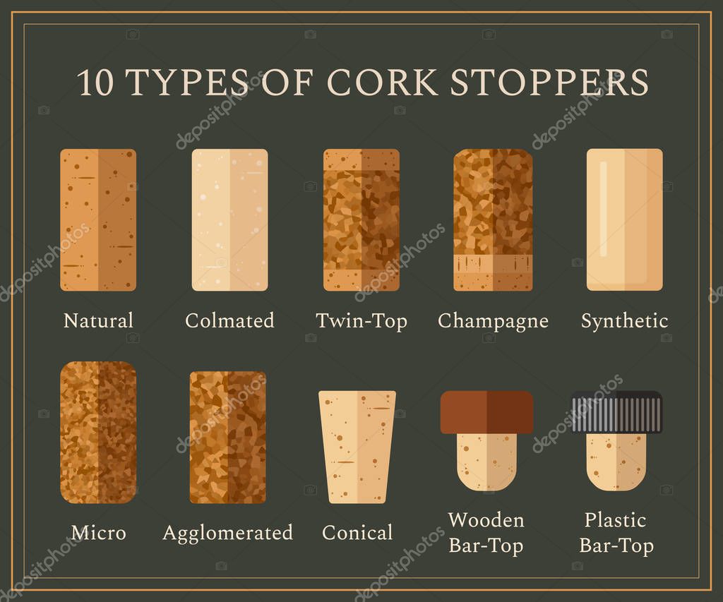 10 tipos de tapones de corcho. Conjunto de vectores con diferentes