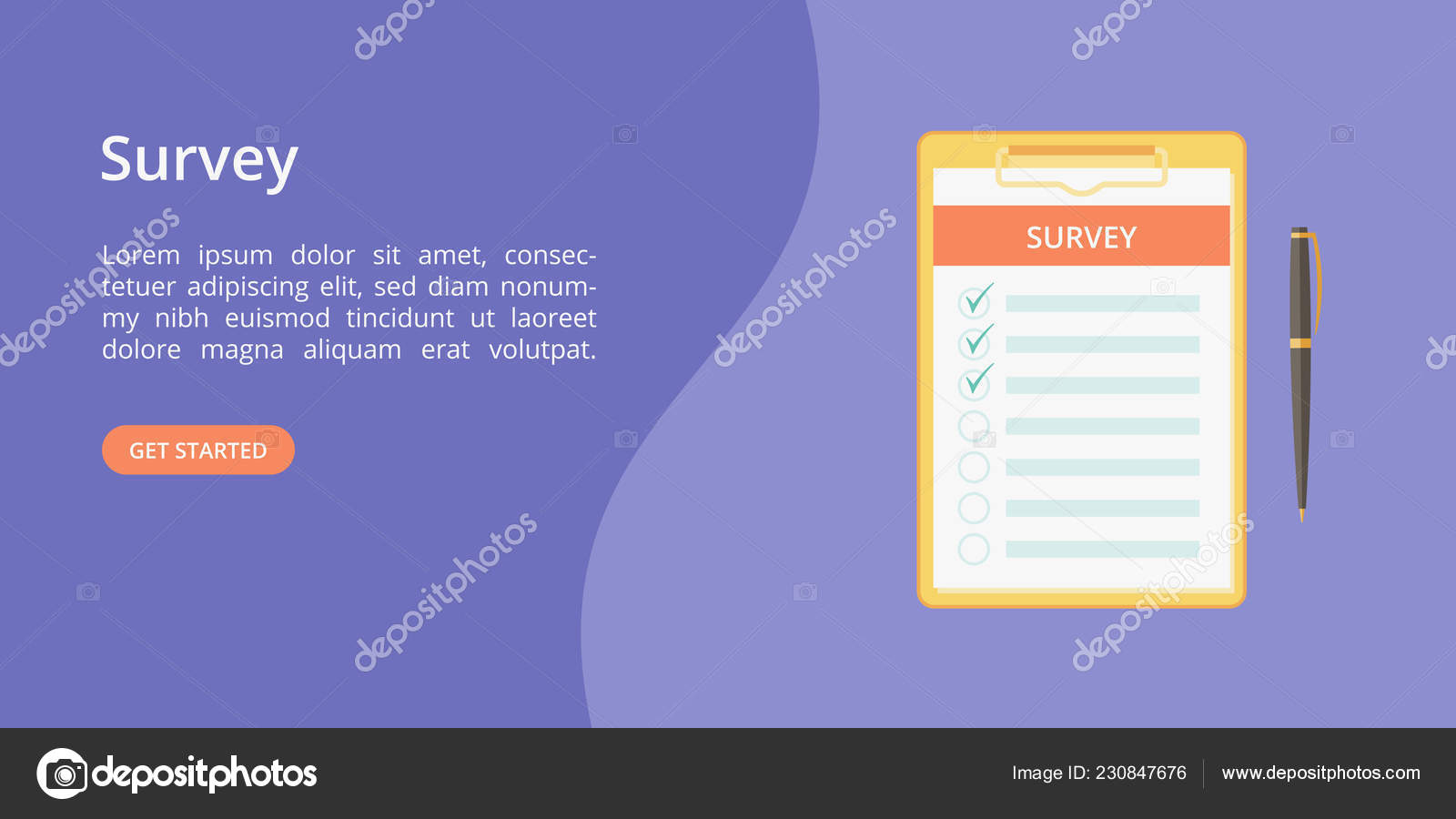 Survey Form On Clipboard With Hands Landing Page Stock Vector - 