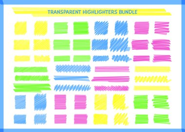 Transparent highlight pen square marks set vector clipart