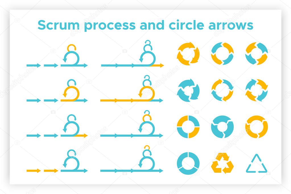 Scrum info graphic diagram element vector set