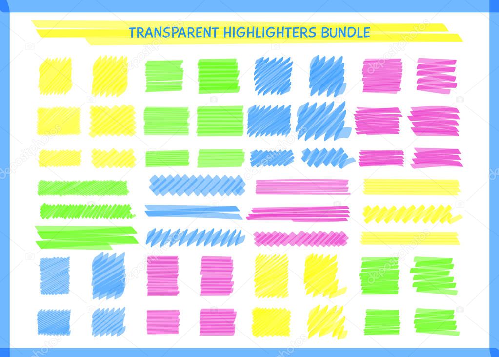 Transparent highlight pen square marks set vector