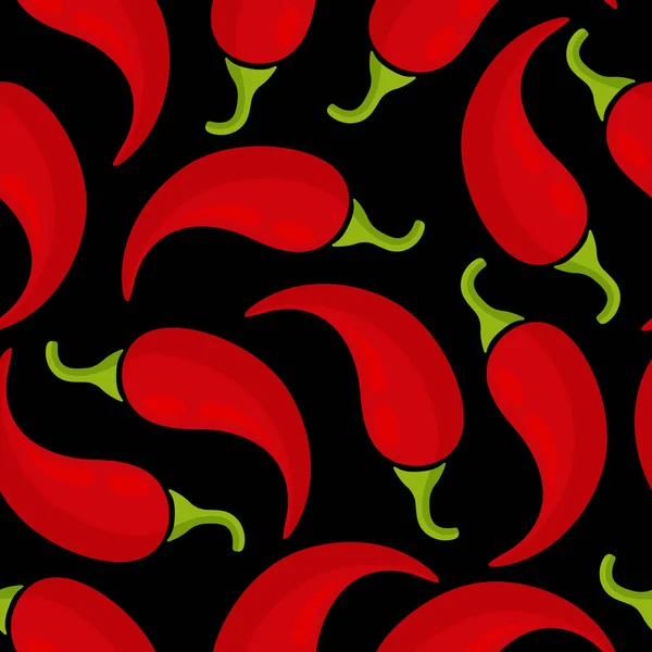 Vermelho chili vegetal sem costura fundo preto —  Vetores de Stock